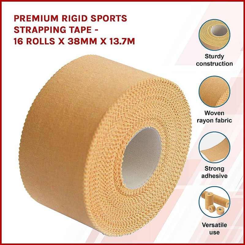 Premium Rigid Sports Strapping Tape - 16 Rolls x 38mm x 13.7m