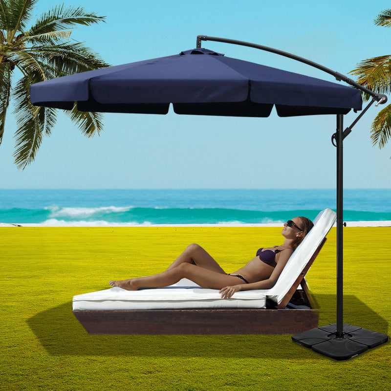 Instahut 3M Umbrella with 50x50cm Base Outdoor Umbrellas Cantilever Patio Sun Beach UV Navy