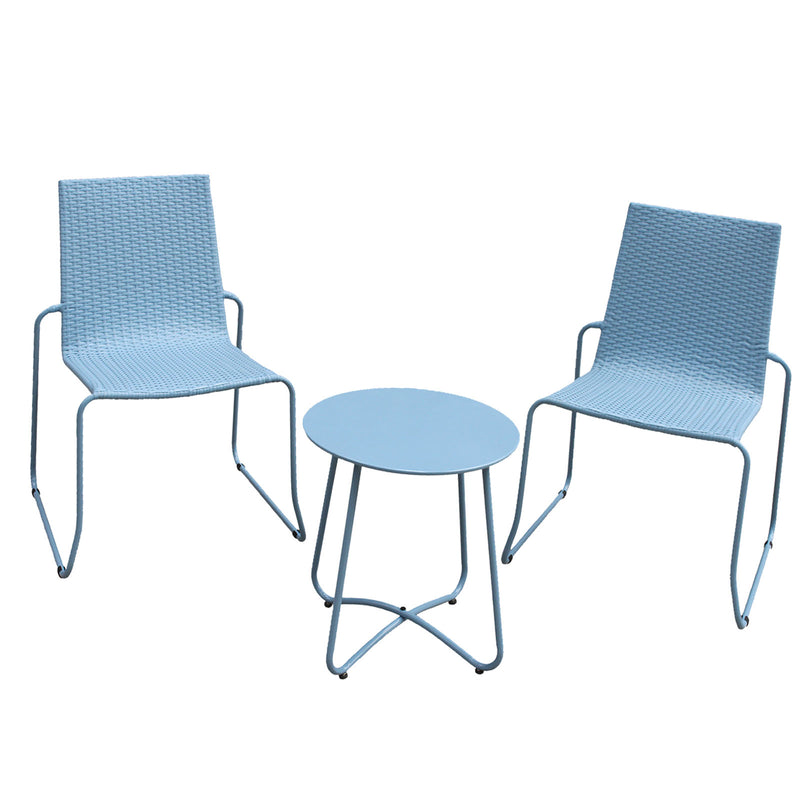 Milano 3pc Outdoor Furniture Steel/Rattan Coffee Table & Chairs Patio Garden Set - Blue