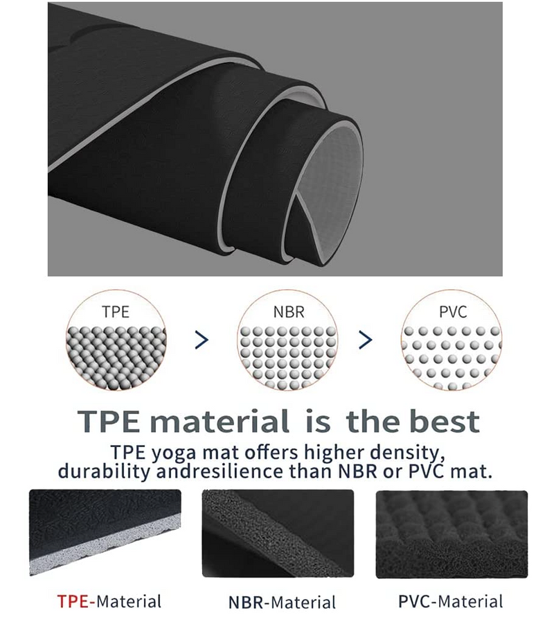 Sardine Sport TPE Yoga Mat, Exercise Workout Mats, Fitness Mat for Home Workout, Home Gym Extra Thick Large Black 6mm
