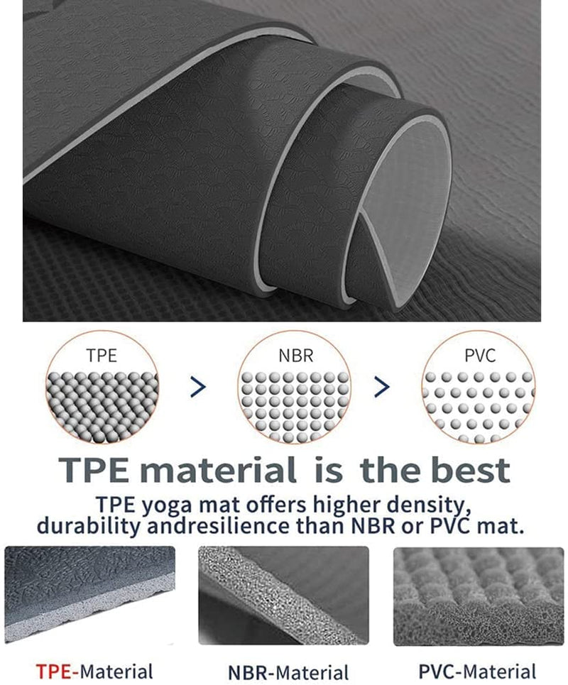 Sardine Sport TPE Yoga Mat, Exercise Workout Mats, Fitness Mat for Home Workout, Home Gym Extra Thick Large Dark Grey & Ash Grey 6mm