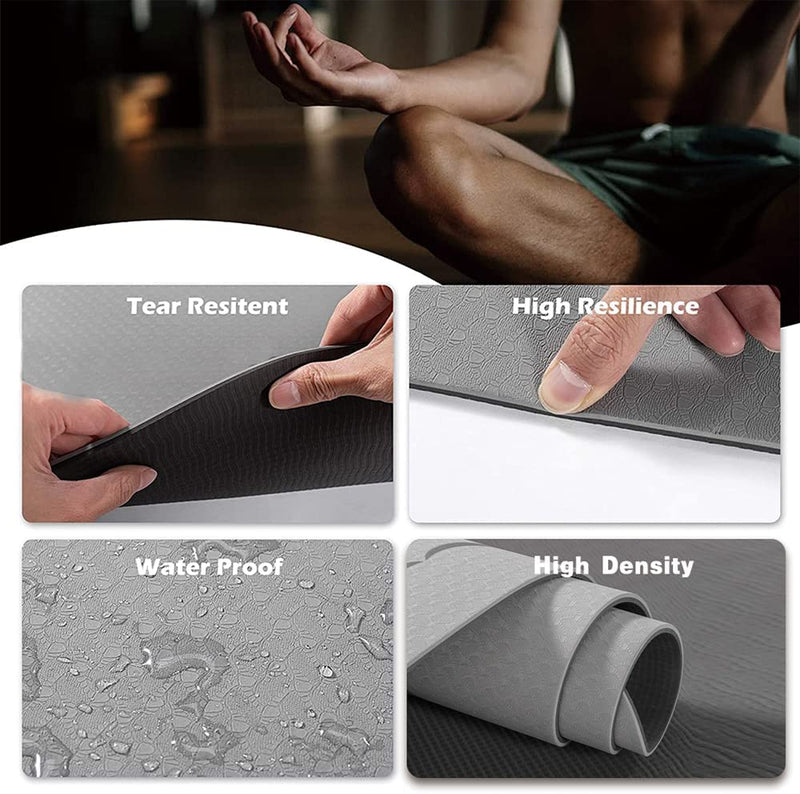 Sardine Sport TPE Yoga Mat, Exercise Workout Mats, Fitness Mat for Home Workout, Home Gym Extra Thick Large Dark Grey & Ash Grey 6mm