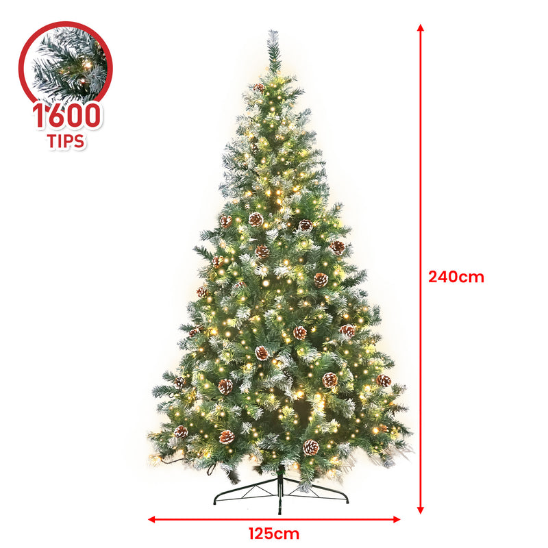 Christabelle 2.4m Pre Lit LED Christmas Tree Decor with Pine Cones Xmas Decorations