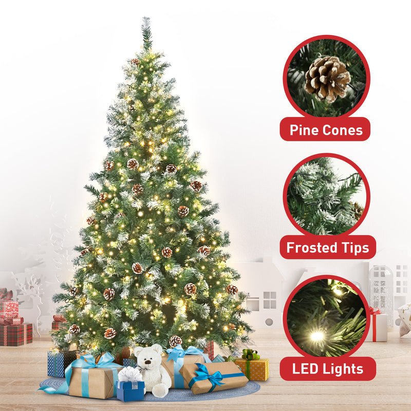 Christabelle 2.4m Pre Lit LED Christmas Tree Decor with Pine Cones Xmas Decorations