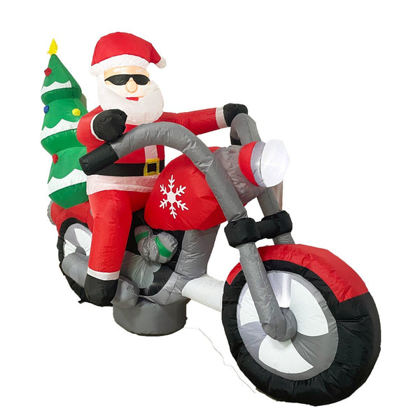 Sparkling Christmas Tree Lights Xmas Inflatable Santa Red Motorcycle Rider 2.1m Long