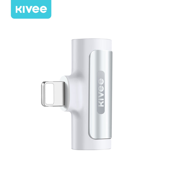 KIVEE AD11 iPhone 8-pin to iPhone 8-pin Audio + Charging + Phone Call Adapter White