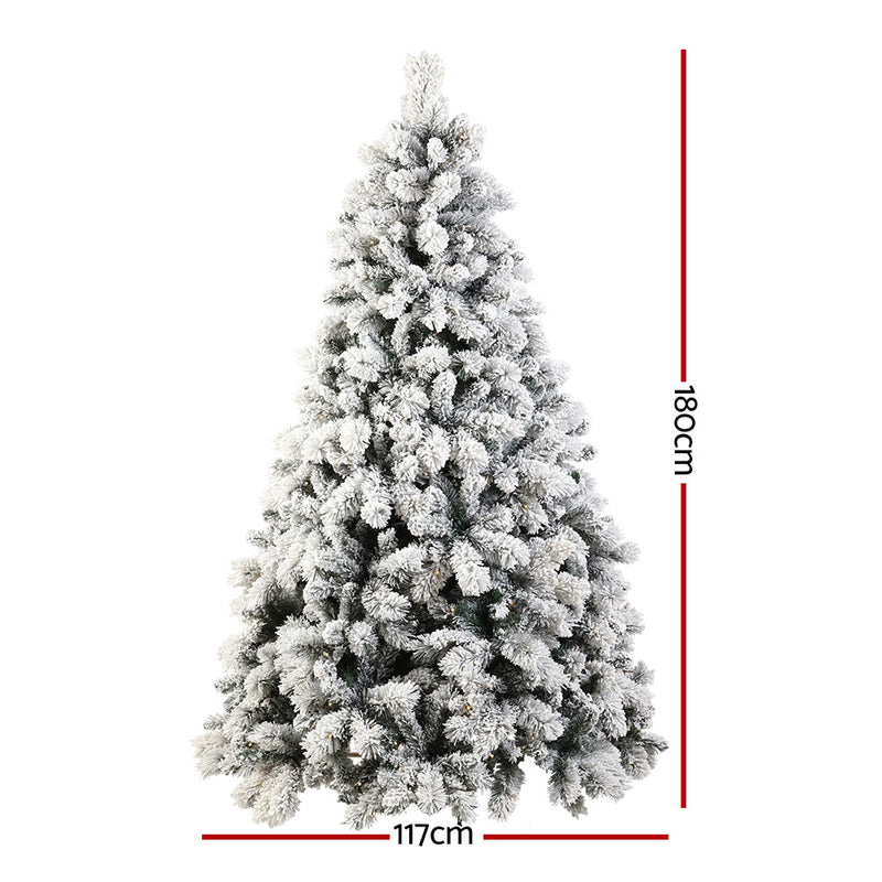 Jingle Jollys Snowy Christmas Tree 1.8M 6FT LED Lights Xmas Decorations Warm White