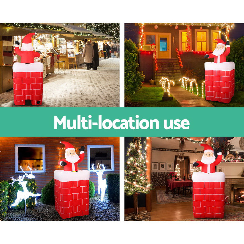 Jingle Jollys 1.8M Christmas Inflatable Pop-Up Santa in Chimney LED