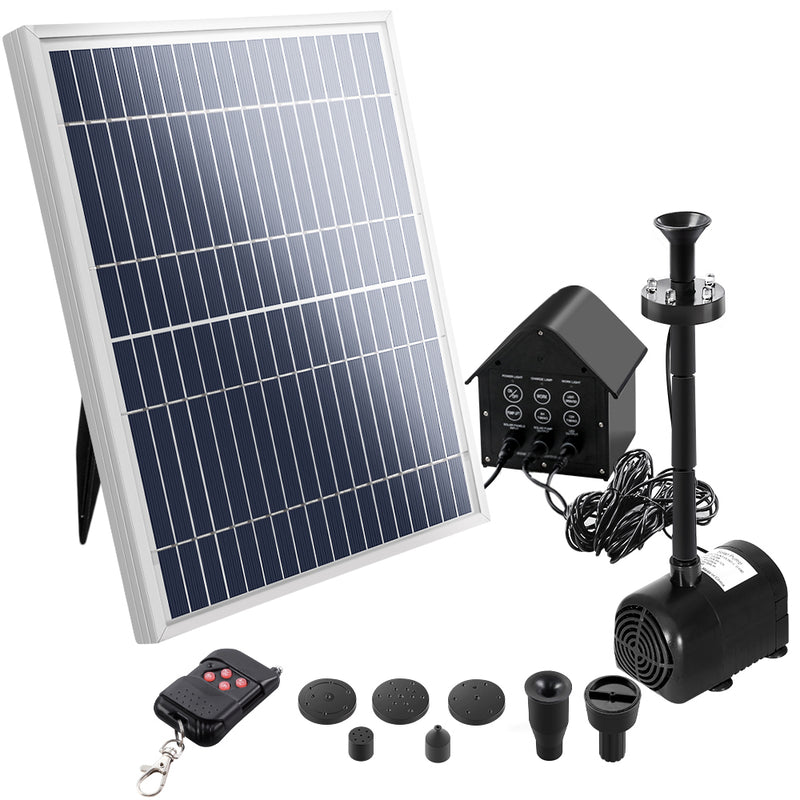 Solar Pond Pump with Battery Powered Submersible Kit LED Light & Remote 8.8 FT