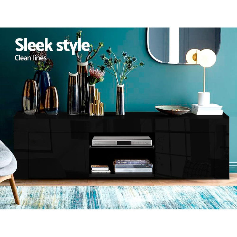 Artiss 130cm RGB LED TV Stand Cabinet Entertainment Unit Gloss Furniture Black