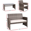 Gardeon 4 PCS Outdoor Sofa Set Rattan Chair Table Setting Garden Furniture Grey