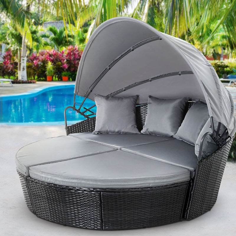 Gardeon Outdoor Lounge Setting Patio Furniture Sofa Wicker Garden Rattan Set Day Bed Black