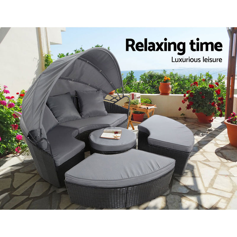 Gardeon Outdoor Lounge Setting Sofa Patio Furniture Wicker Garden Rattan Set Day Bed Black