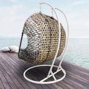 Arcadia Furniture 2 Seater Rocking Egg Chair Outdoor Wicker Rattan Patio Garden - Oatmeal and Grey