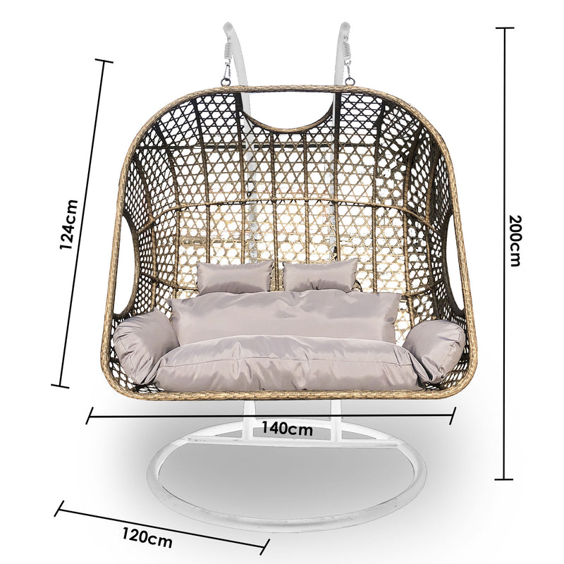 Arcadia Furniture 2 Seater Rocking Egg Chair Outdoor Wicker Rattan Patio Garden - Oatmeal and Grey