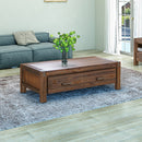 Coffee Table Solid Acacia Wood & Veneer 2 Drawers Storage Chocolate Colour