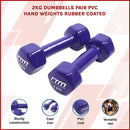 2kg Dumbbells Pair PVC Hand Weights Rubber Coated