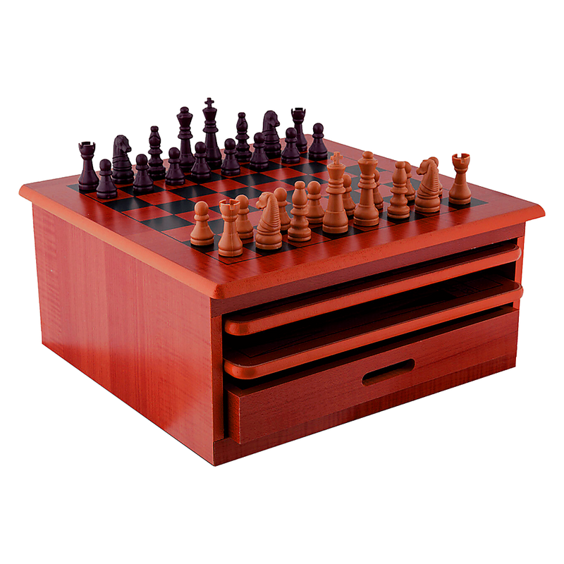 10 in 1 Wooden Chess Board Games Slide Out Checkers House Unit Set