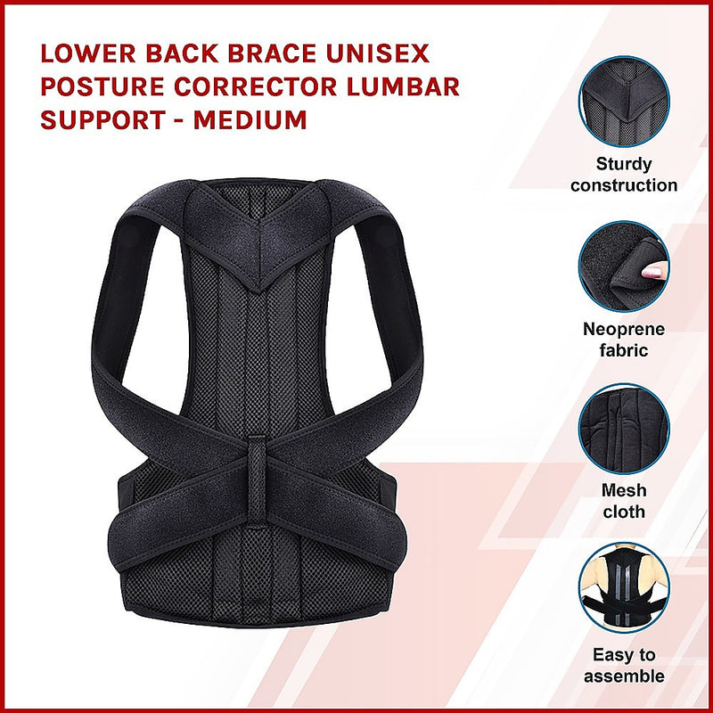 Lower Back Brace Unisex Posture Corrector Lumbar Support - Medium