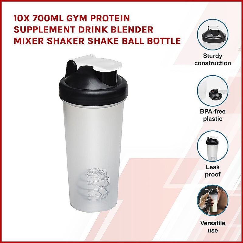 10x 700ml GYM Protein Supplement Drink Blender Mixer Shaker Shake Ball Bottle