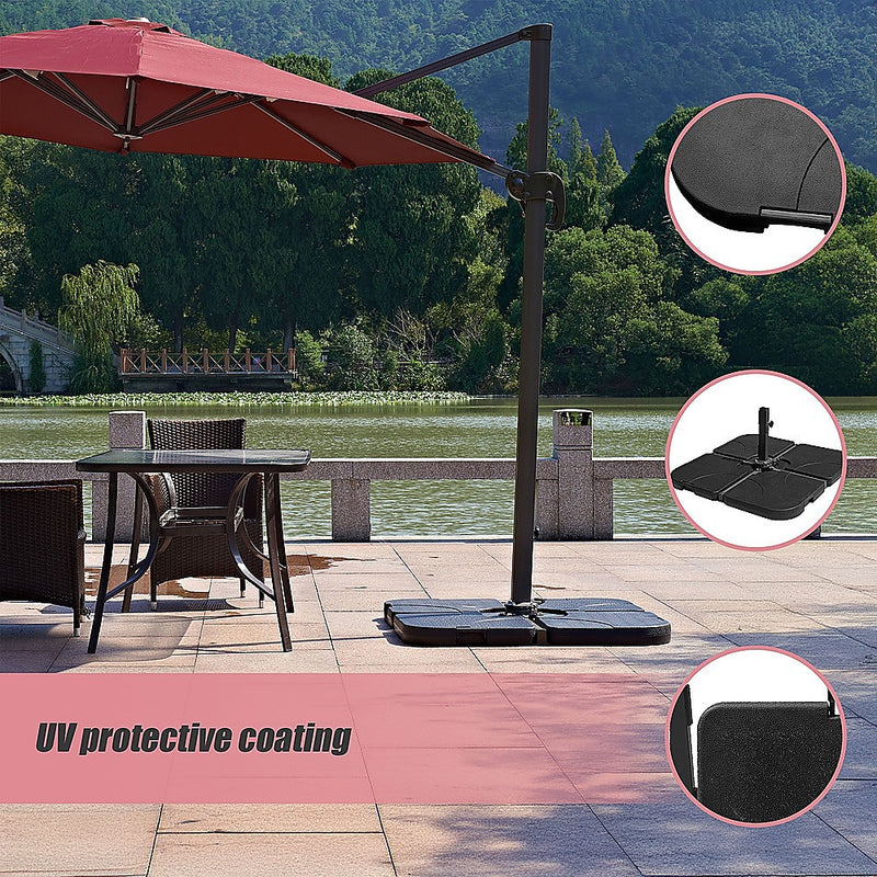 Outdoor Patio 4-Piece Cantilever Offset 3M Umbrella Base Stand Weight Water Sand