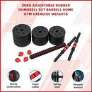 20kg Adjustable Rubber Dumbbell Set Barbell Home GYM Exercise Weights