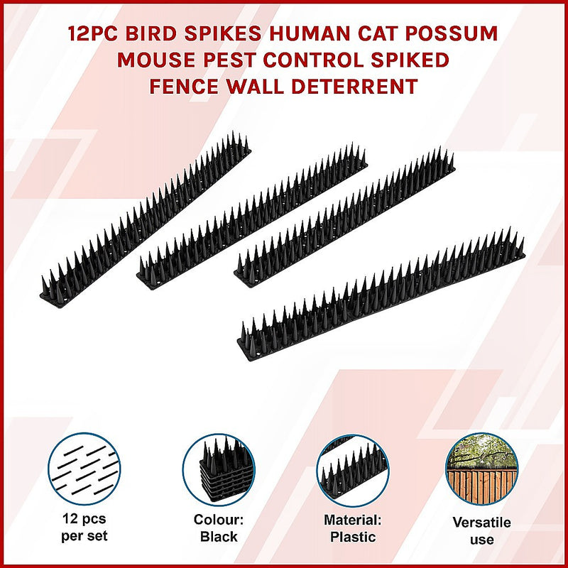 12pc Bird Spikes Human Cat Possum Mouse Pest Control Spiked Fence Wall Deterrent