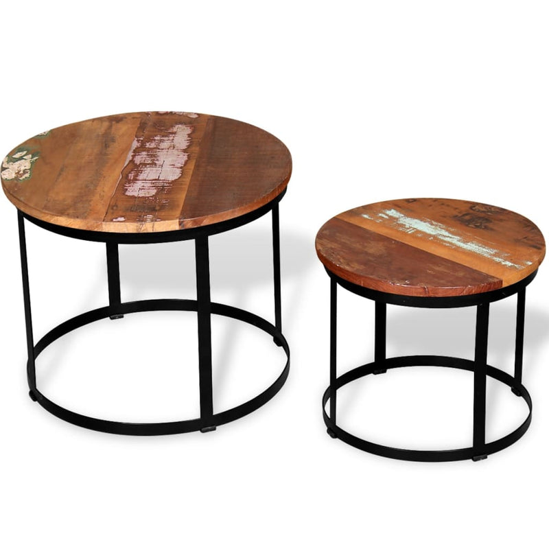 Coffee Table Set 2 Pieces Solid Reclaimed Wood Round 40/50cm