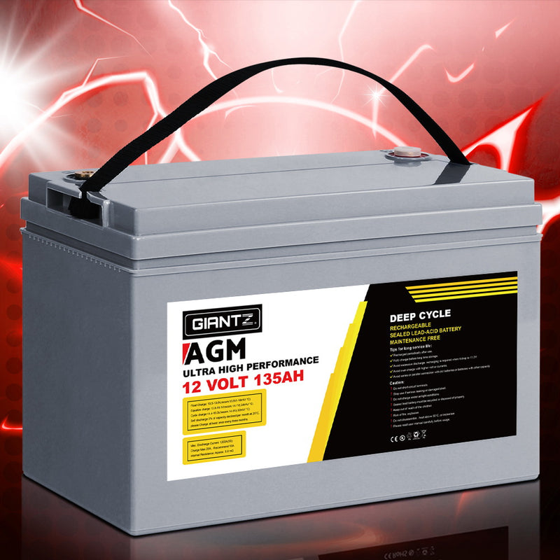 Giantz 135Ah Deep Cycle Battery 12V AGM Marine Sealed Power Portable Box Solar Caravan Camping