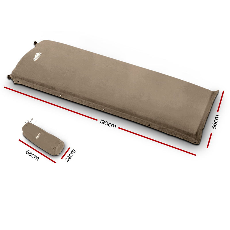 Weisshorn Single Size Self Inflating Mattress Mat Joinable 10CM Thick  Coffee