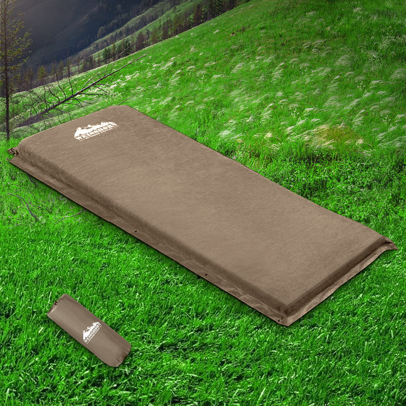 Weisshorn Single Size Self Inflating Mattress Mat Joinable 10CM Thick  Coffee