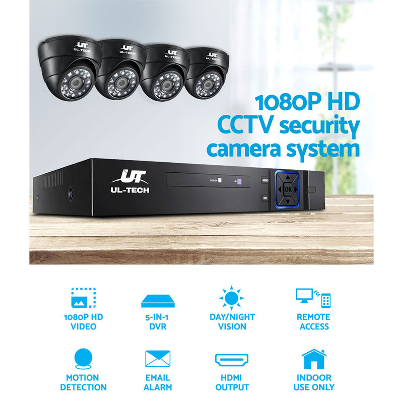 UL-Tech CCTV Camera Security System Home 8CH DVR 1080P IP Day Night 4 Dome Cameras Kit