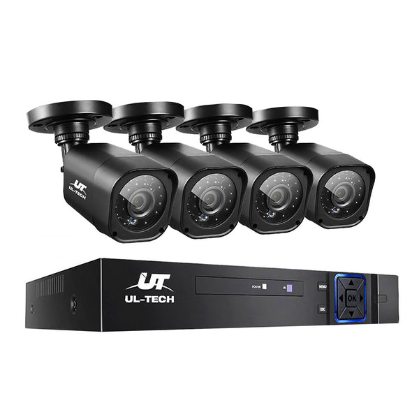 UL-Tech 8CH 5 IN 1 DVR CCTV Security System Video Recorder /w 4 Cameras 1080P HDMI Black