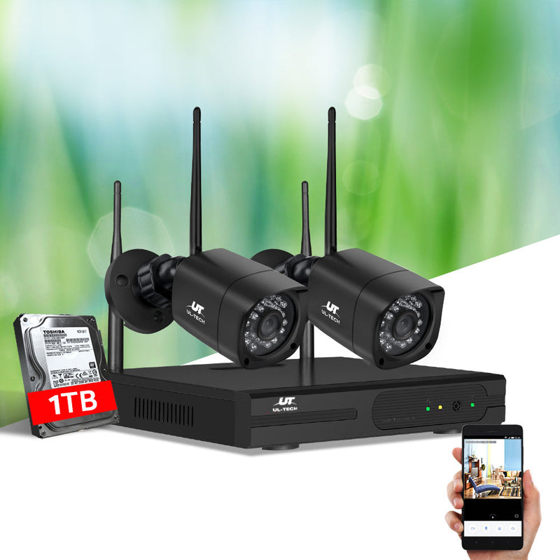 UL-Tech CCTV Wireless Security Camera System 4CH Home Outdoor WIFI 2 Square Cameras Kit 1TB