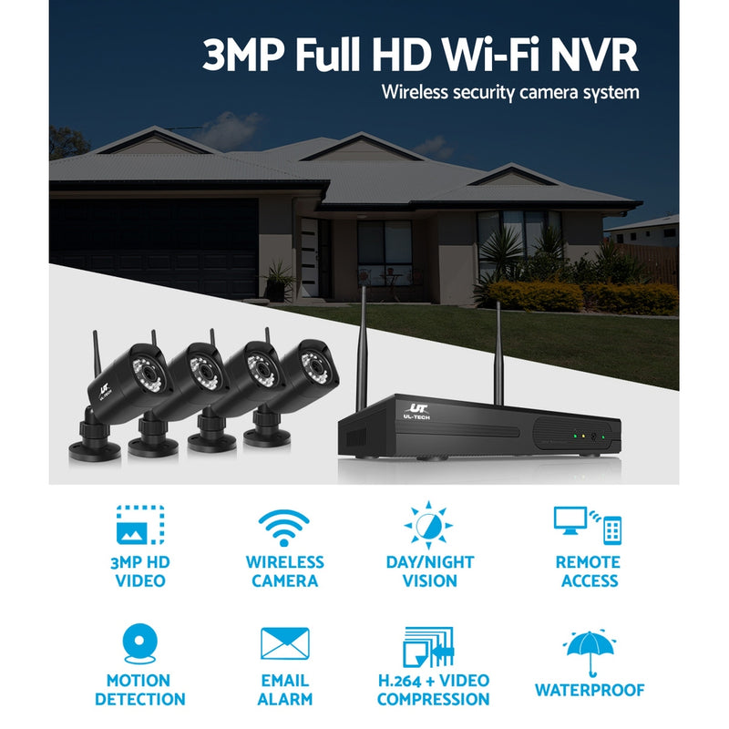 UL-Tech 3MP 8CH NVR Wireless 4 Security Cameras Set