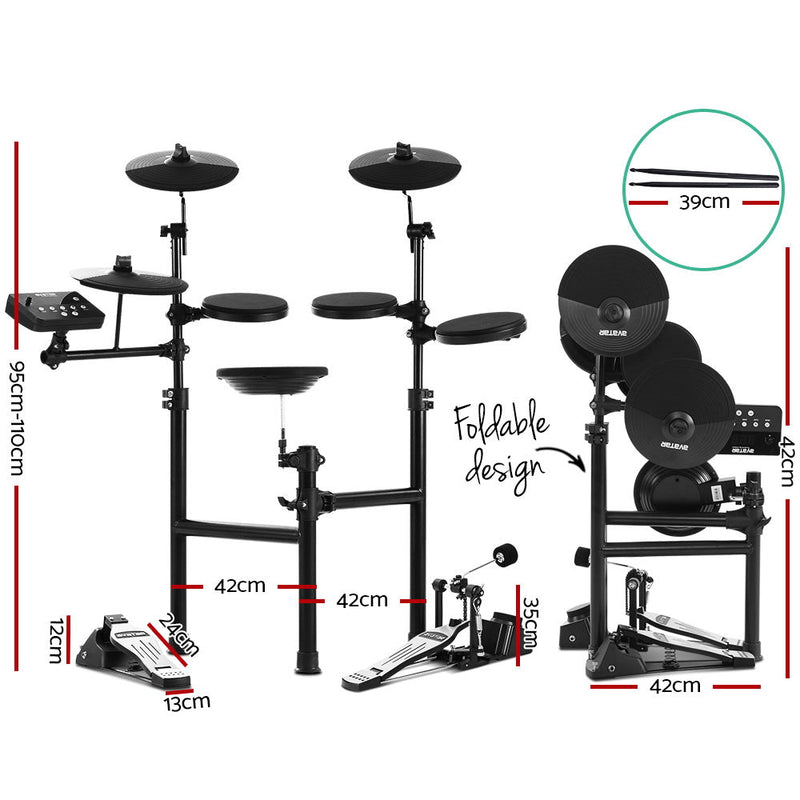 8 Piece Electric Electronic Drum Kit Drums Set Pad Tom For Kids Adults Foldable