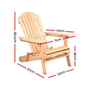 Gardeon Adirondack Outdoor Chairs Wooden Beach Chair Patio Furniture Garden Natural Set of 2