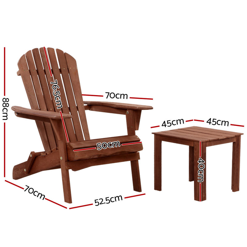 Gardeon 3PC Outdoor Setting Beach Chairs Table Wooden Adirondack Lounge Garden