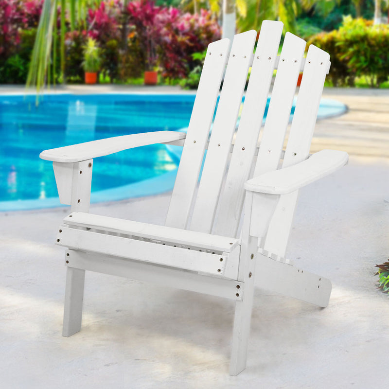 Gardeon Outdoor Sun Lounge Beach Chairs Table Setting Wooden Adirondack Patio - White