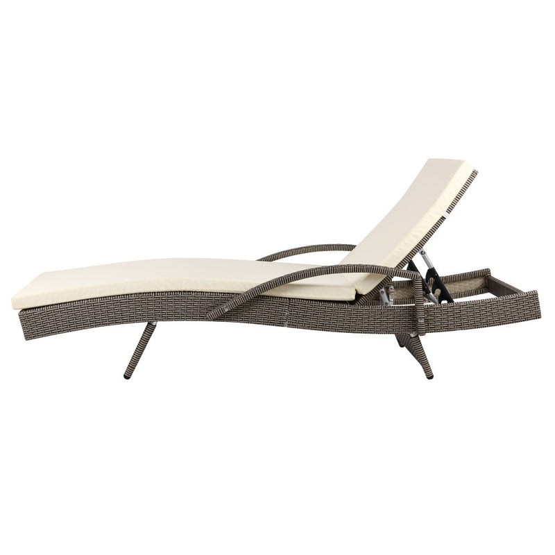 Gardeon Set of 2 Outdoor Sun Lounge Chair with Cushion- Grey