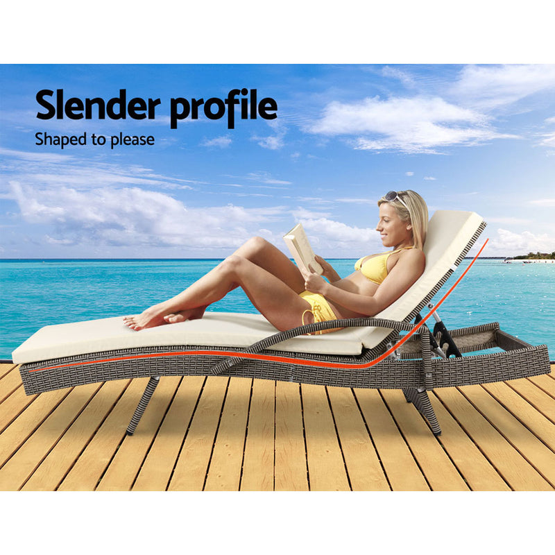 Gardeon Set of 2 Outdoor Sun Lounge Chair with Cushion- Grey