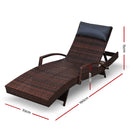 Gardeon Sun Lounge Wicker Lounger Outdoor Furniture Beach Chair Armrest Adjustable Brown