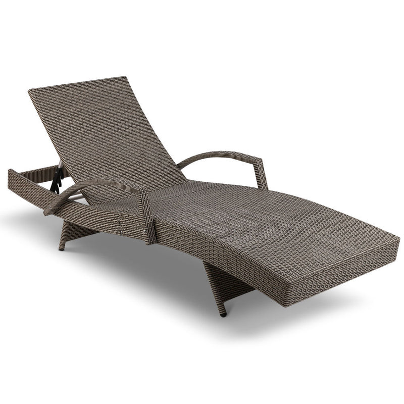 Gardeon Set of 2 Sun Lounge Outdoor Furniture Wicker Lounger Rattan Day Bed Garden Patio Grey