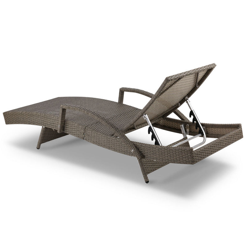 Gardeon Set of 2 Sun Lounge Outdoor Furniture Wicker Lounger Rattan Day Bed Garden Patio Grey