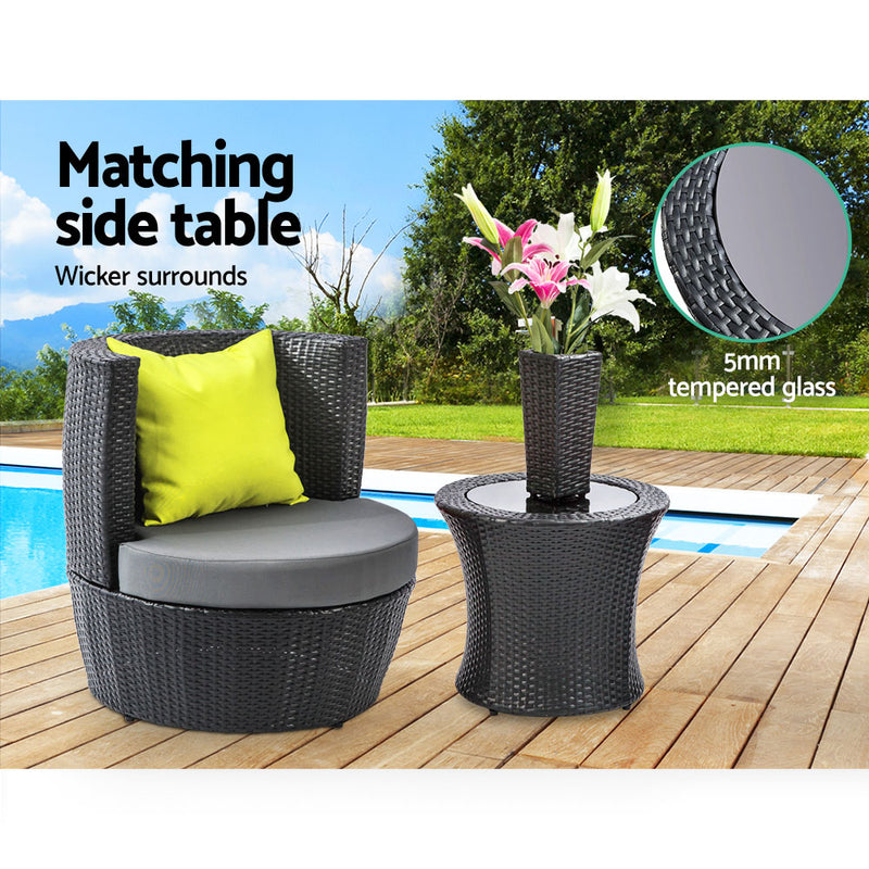 Gardeon 4 Piece PE Wicker Outdoor Set - Black