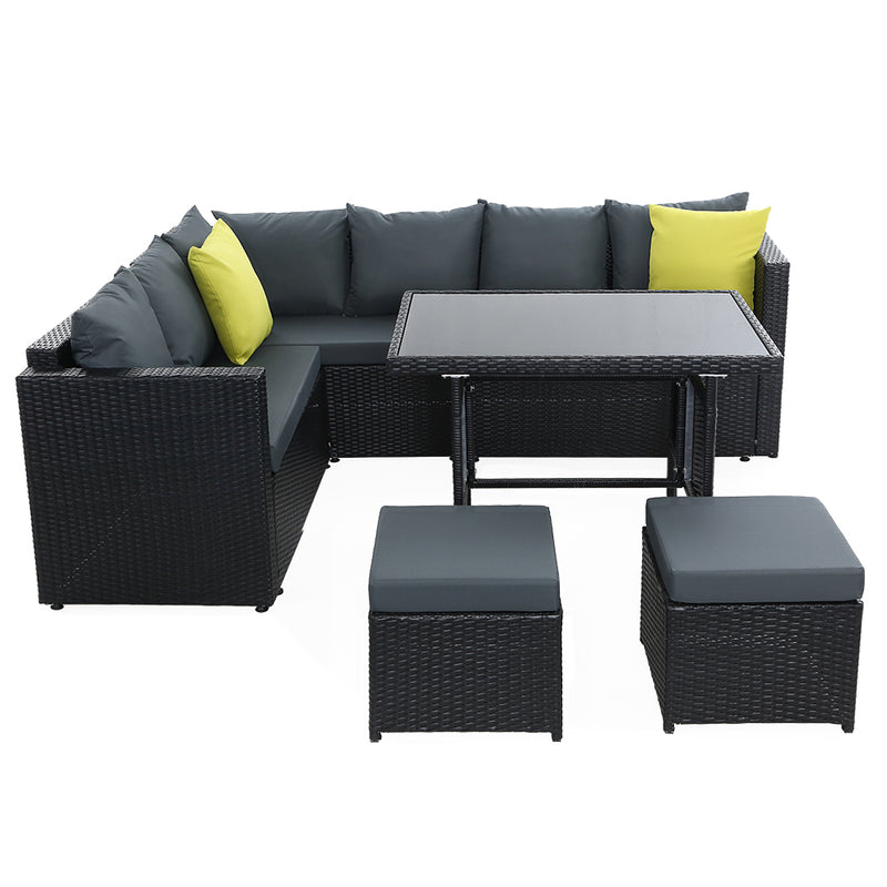 Gardeon Outdoor Furniture Patio Set Dining Sofa Table Chair Lounge Wicker Garden Black