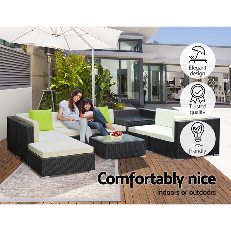 Gardeon 9PC Outdoor Furniture Sofa Set Wicker Garden Patio Pool Lounge