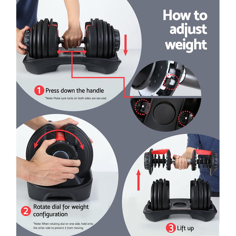 Everfit 24kg Adjustable Dumbbell Set Weight Dumbbells Plates Gym Exercise Fitness
