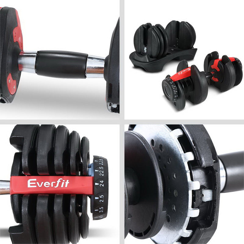 Everfit 2 x 24KG Adjustable Dumbbells Set Dumbbell Weight Plates Home Gym Exercise