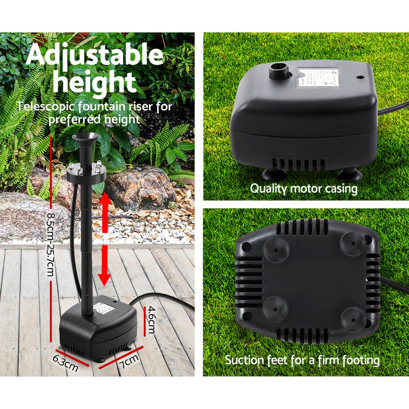 Solar Pond Pump with Battery Powered Submersible Kit LED Light & Remote 8.8 FT